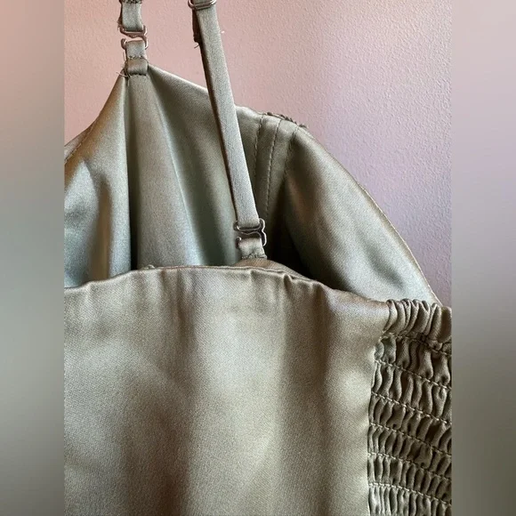 Reformation Hensley Ruched Artichoke Green Midi Dress Sz 12 - Picture 10 of 11